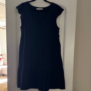LOFT Black Mini Dress with Ruffle Sleeves